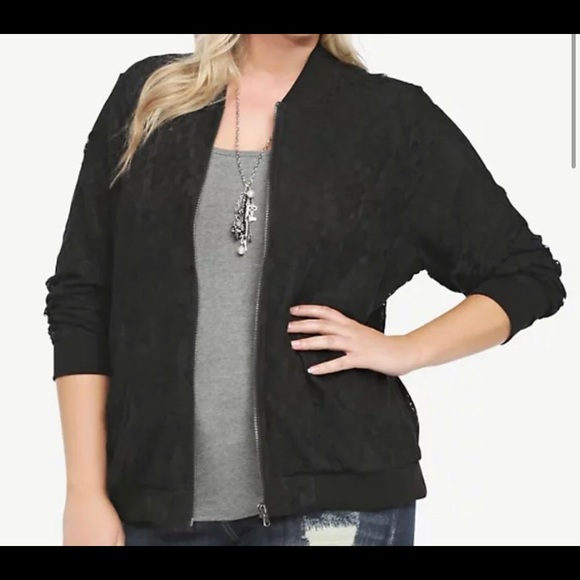 torrid Jackets & Blazers - Torrid black bomber with overlay lace size 0x
